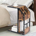 Industrial C Shape End Table with Storage Space and Shelves