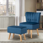 Velvet Upholstered Accent Chair and Ottoman with Wooden Legs (Set of 2) 13 Velvet Upholstered Accent Chair and Ottoman with Wooden Legs (Set of 2)