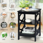 3 Tier Black Side Table with Storage Compartments