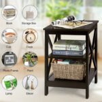 3 Tier End Table with X Design Storage Shelves (1 Piece)