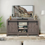 Sliding Barn Door TV Stand with Adjustable Shelves for 55 Inch TVs