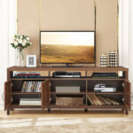 Rattan Door TV Stand with Storage for TVs up to 65 Inch