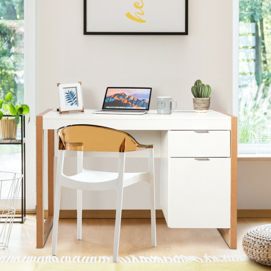 Modern Writing Desk with Drawer, Cabinet, and Spacious Worktop 2 Modern Writing Desk with Drawer, Cabinet, and Spacious Worktop - Image 2