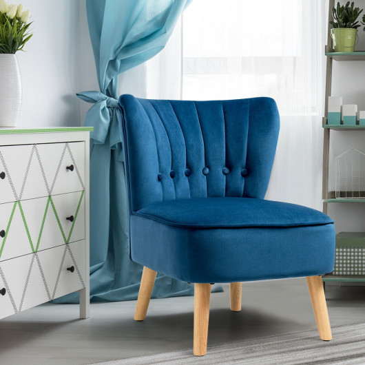 Velvet Armless Accent Chair with Tufted Cushion and Wood Legs 3 Velvet Armless Accent Chair with Tufted Cushion and Wood Legs - Image 3