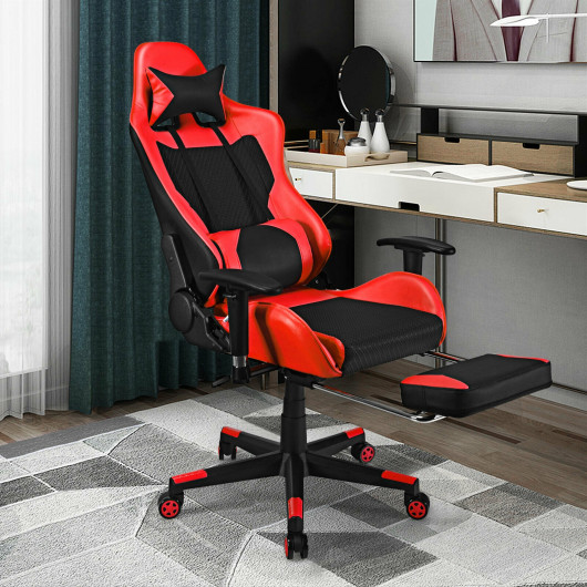Red PU Leather Gaming Chair with USB Massage, Headrest, and Footrest 2 Red PU Leather Gaming Chair with USB Massage, Headrest, and Footrest - Image 2