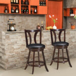 Rustic Swivel Bar Stools with Leather Padded Seats (Set of 2)