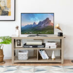 Rustic 3-Tier TV Stand with Open Shelves and Cable Management 35 Rustic 3-Tier TV Stand with Open Shelves and Cable Management