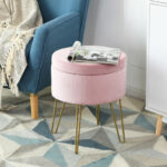 Velvet Storage Ottoman Stool with Gold Metal Legs and Storage 23 Velvet Storage Ottoman Stool with Gold Metal Legs and Storage