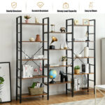 Industrial Triple Wide 5 Tier Bookshelf with Open Shelves