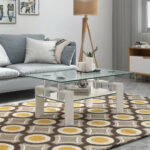 Modern Glass Coffee Table with Metal Legs and Storage Shelves 9 Modern Glass Coffee Table with Metal Legs and Storage Shelves