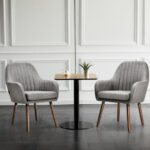 Gray Upholstered Accent Chairs with Wooden Legs and Armrests (Set of 2) 9 Gray Upholstered Accent Chairs with Wooden Legs and Armrests (Set of 2)