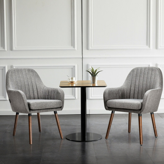 Gray Upholstered Accent Chairs with Wooden Legs and Armrests (Set of 2) 2 Gray Upholstered Accent Chairs with Wooden Legs and Armrests (Set of 2) - Image 2