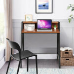 Compact 2 Tier Computer Desk with Ergonomic Monitor Stand
