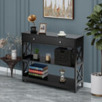 Modern Console Table with Drawer and Shelves for Entryway