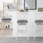 Swivel Bar Stools with Rubberwood Frame and PVC Cushion (Set of 2)
