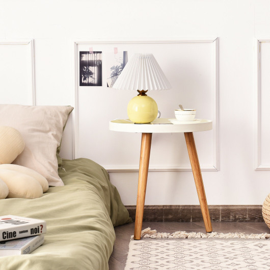 Compact Round Side Table with Wooden Tray and Bamboo Legs 2 Compact Round Side Table with Wooden Tray and Bamboo Legs - Image 2
