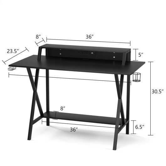 Space-Saving Gaming Desk with Monitor Shelf, Cup, Headphone Holder 5 Space-Saving Gaming Desk with Monitor Shelf, Cup, Headphone Holder - Image 5