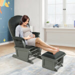 Wood Glider Chair and Ottoman with Cushioned Armrests (Set of 2)