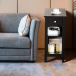 3 Tier Narrow Side Table with Drawer and Double Shelves