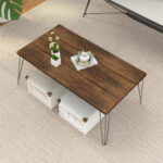 Rustic Wooden Coffee Table with Metal Legs and Large Surface