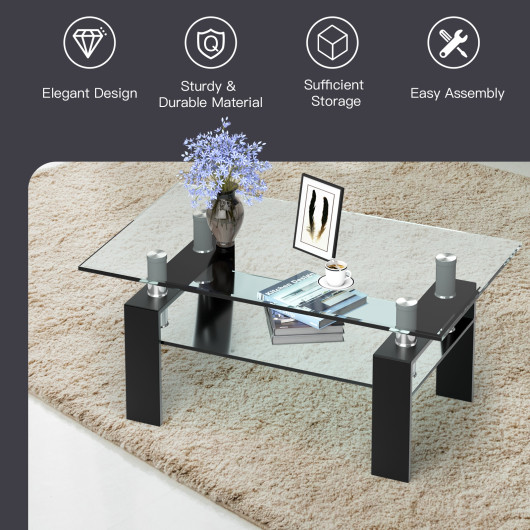 Modern Glass Coffee Table with Stainless Steel Legs and Storage Shelves 6 Modern Glass Coffee Table with Stainless Steel Legs and Storage Shelves - Image 6