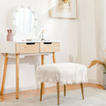 Faux Fur Vanity Stool with Golden Metal Legs for Living Room 16 Faux Fur Vanity Stool with Golden Metal Legs for Living Room