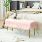 Faux Fur Ottoman Bench with Gold Legs for Living Room