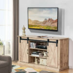 Natural Sliding Barn Door TV Stand with Adjustable Shelves 8 Natural Sliding Barn Door TV Stand with Adjustable Shelves