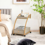 Gray 2-Tier Rolling End Table with Tray and Drawer 9 Gray 2-Tier Rolling End Table with Tray and Drawer