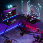 Space-Saving L Shaped Computer Desk with Monitor Stand Black 14 Space-Saving L Shaped Computer Desk with Monitor Stand Black
