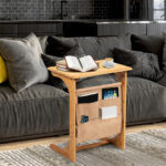 Bamboo L-Shaped End Table with Storage Bag Space-Saving Design