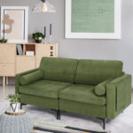Modular Army Green Loveseat Sofa with Bolsters and Storage