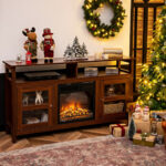 Rustic 58 Inch TV Stand with Cabinets and Shelves