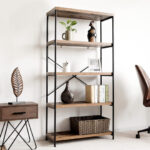 Industrial Open Bookcase with 4 Shelves and X-Shaped Design
