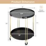 Gold 2-Tier Round Side Table with Removable Tray