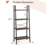 Rustic Brown 4 Tier Open Bookshelf with Metal Frame