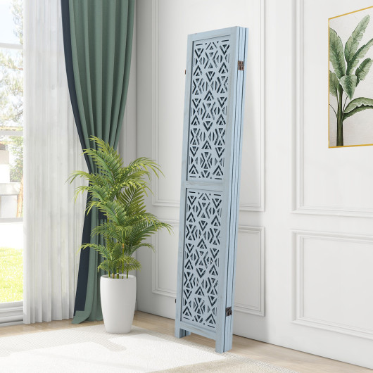 Carved Wooden 4-Panel Room Divider with Folding Design - Image 2