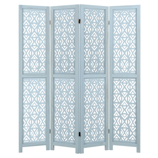 Carved Wooden 4-Panel Room Divider with Folding Design - Image 3