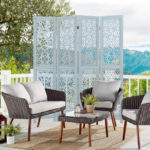 Carved Wooden 4-Panel Room Divider with Folding Design