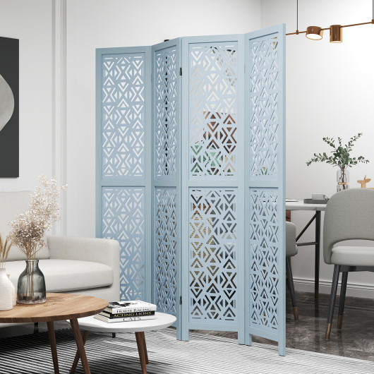 Carved Wooden 4-Panel Room Divider with Folding Design - Image 6