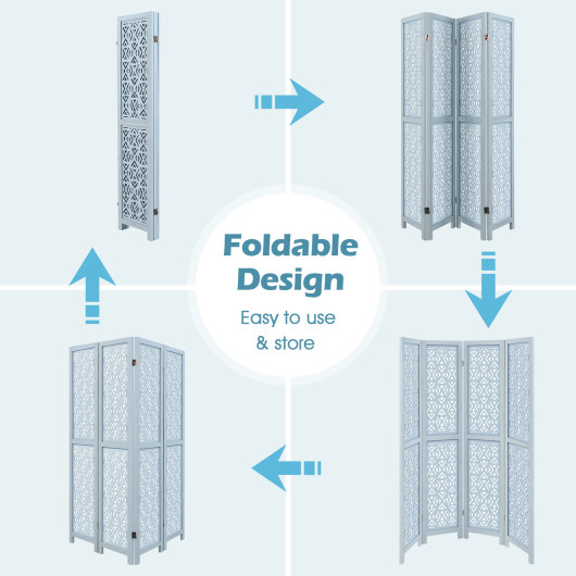 Carved Wooden 4-Panel Room Divider with Folding Design - Image 7