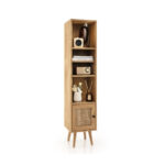 Slim Rattan Storage Cabinet with Adjustable Shelves and Natural Design