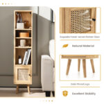 Slim Rattan Storage Cabinet with Adjustable Shelves and Natural Design