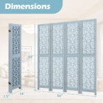 Carved Wooden 4-Panel Room Divider with Folding Design