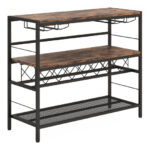 Rustic Brown 4-Tier Bar Table with Wine Rack and Holders 10 Rustic Brown 4-Tier Bar Table with Wine Rack and Holders