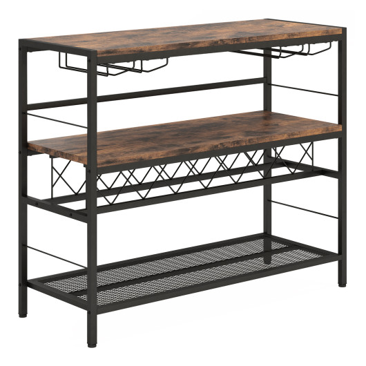 Rustic Brown 4-Tier Bar Table with Wine Rack and Holders 3 Rustic Brown 4-Tier Bar Table with Wine Rack and Holders - Image 3