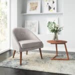 Retro Modern Beige Accent Chair with Tufted Upholstery and Wood Legs 10 Retro Modern Beige Accent Chair with Tufted Upholstery and Wood Legs