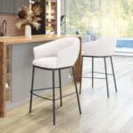 Ivory Teddy Fabric Barstool with Footrest and Steel Frame