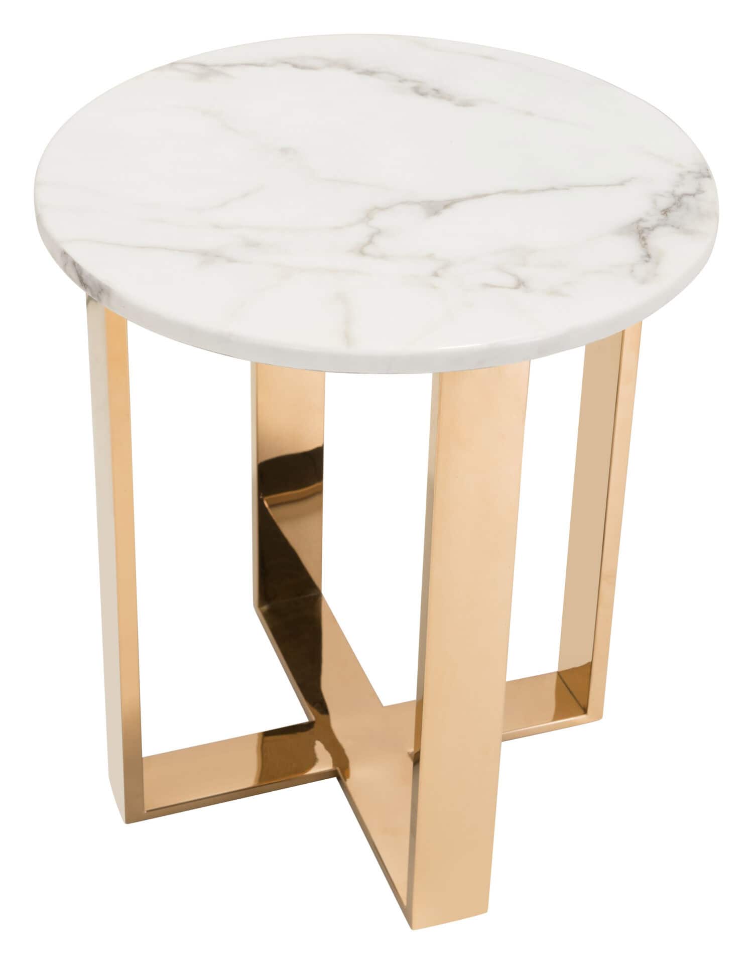 Elegant White Faux Marble End Table with Gold Cross Base 6 Elegant White Faux Marble End Table with Gold Cross Base - Image 6