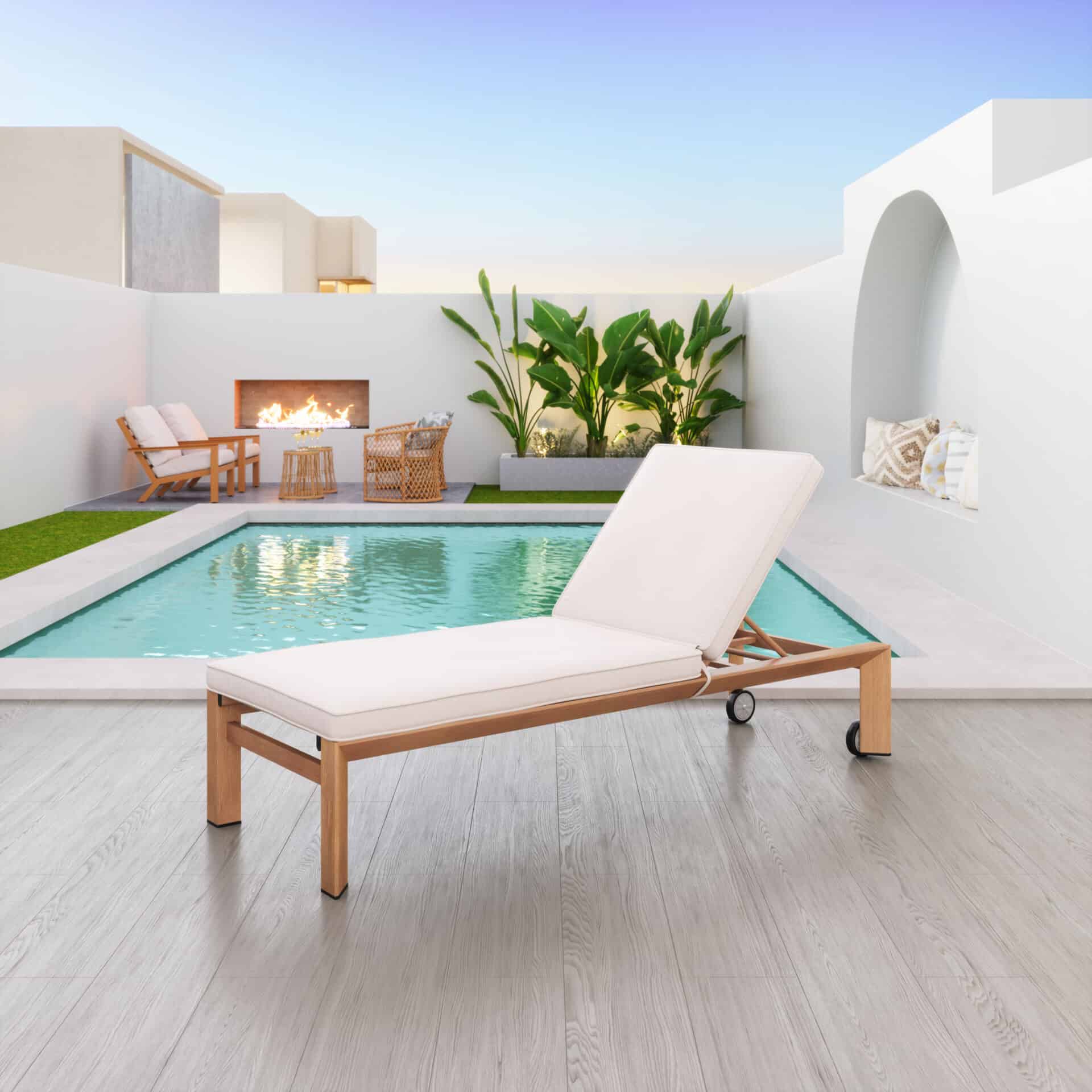 Adjustable Outdoor Lounge Chair Beige and Natural with Wheels 1 Adjustable Outdoor Lounge Chair Beige and Natural with Wheels